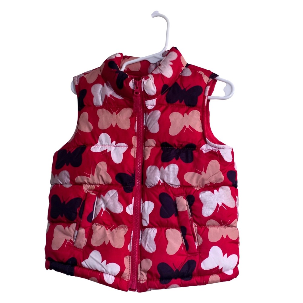 Old Navy Kids Butterfly Puffer Vest Red 3T‎ Toddler Girl Warm Outerwear